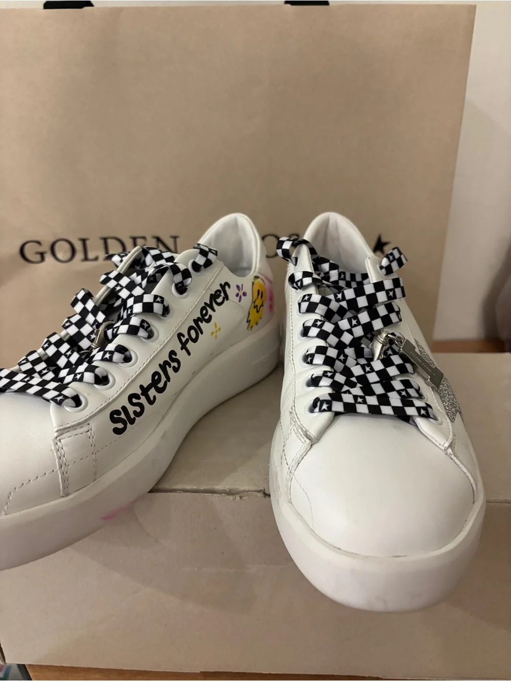 Golden Goose Purestar white leather silver Swarovski crystal star Size 37 Custom - Picture 2 of 6